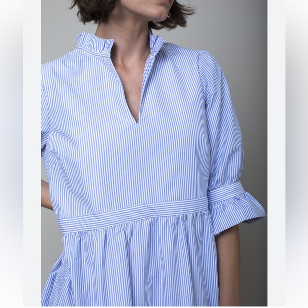 ✨Gretchen Scott Designs✨ Light Blue Striped Tiered Shirt Dress - Picture 9 of 15